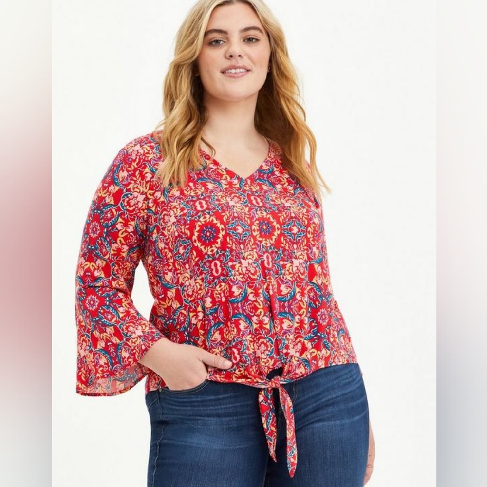 Torrid Rayon Slub Tie-Front Top